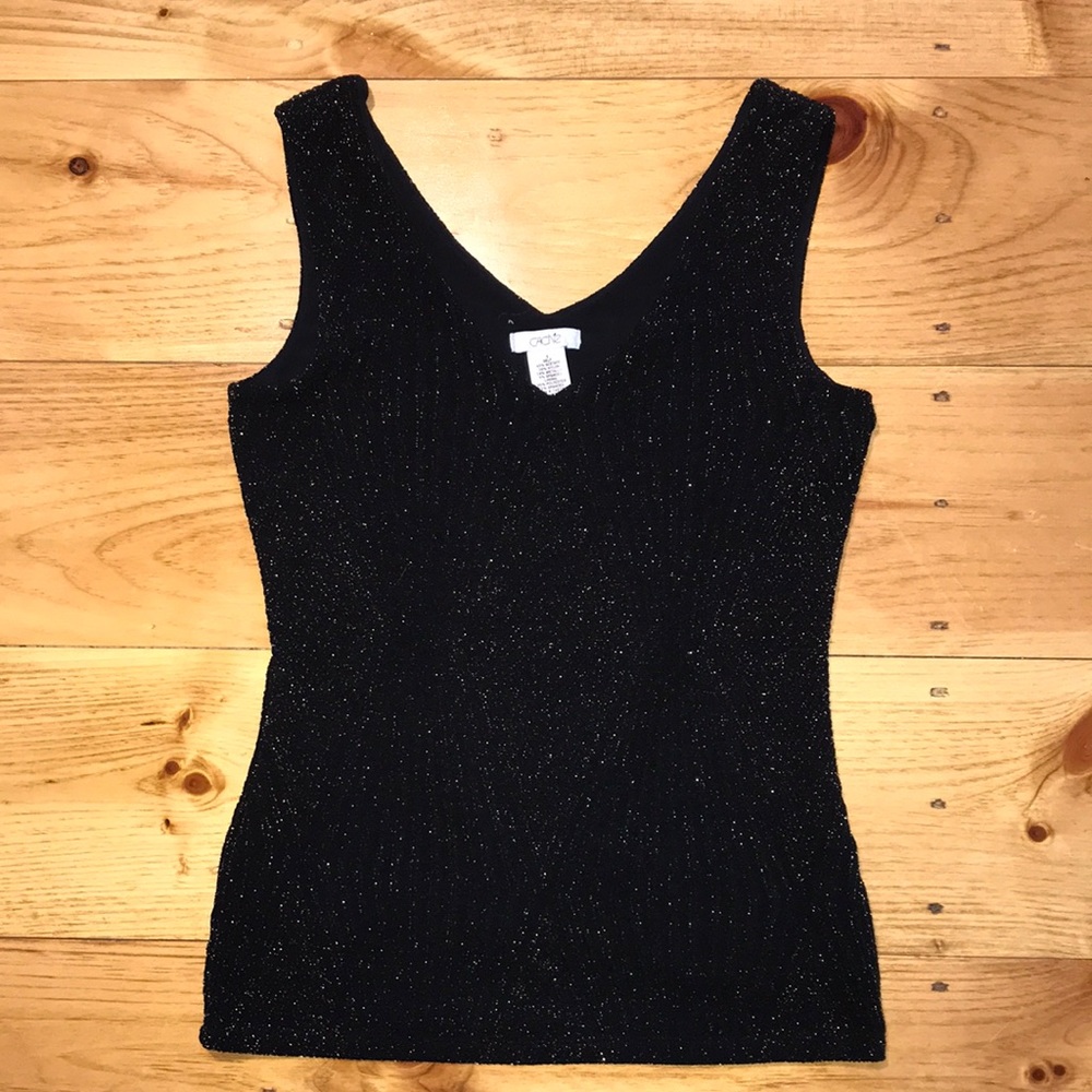 Cache Black and Gold Knit Evening Top